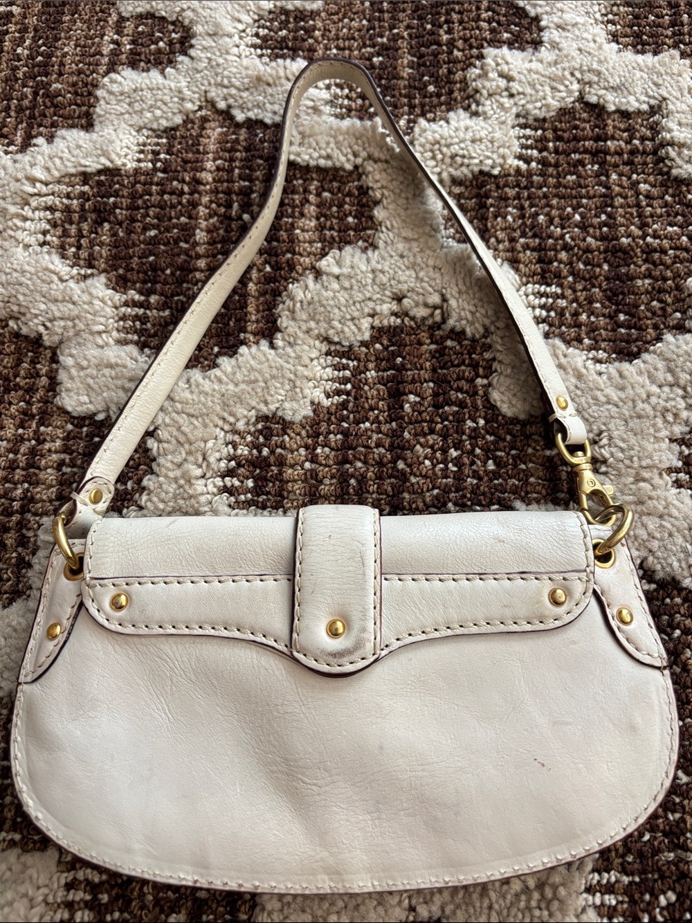 Michael Kors Vanilla Leather Berkley Wristlet Studded Handbag Cellphone Bag - Picture 7 of 15